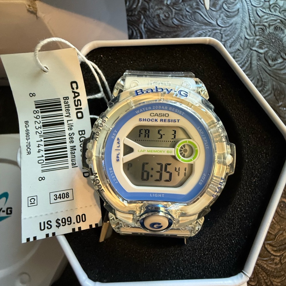 Casio Blue and White Smartwatch with Digital Display